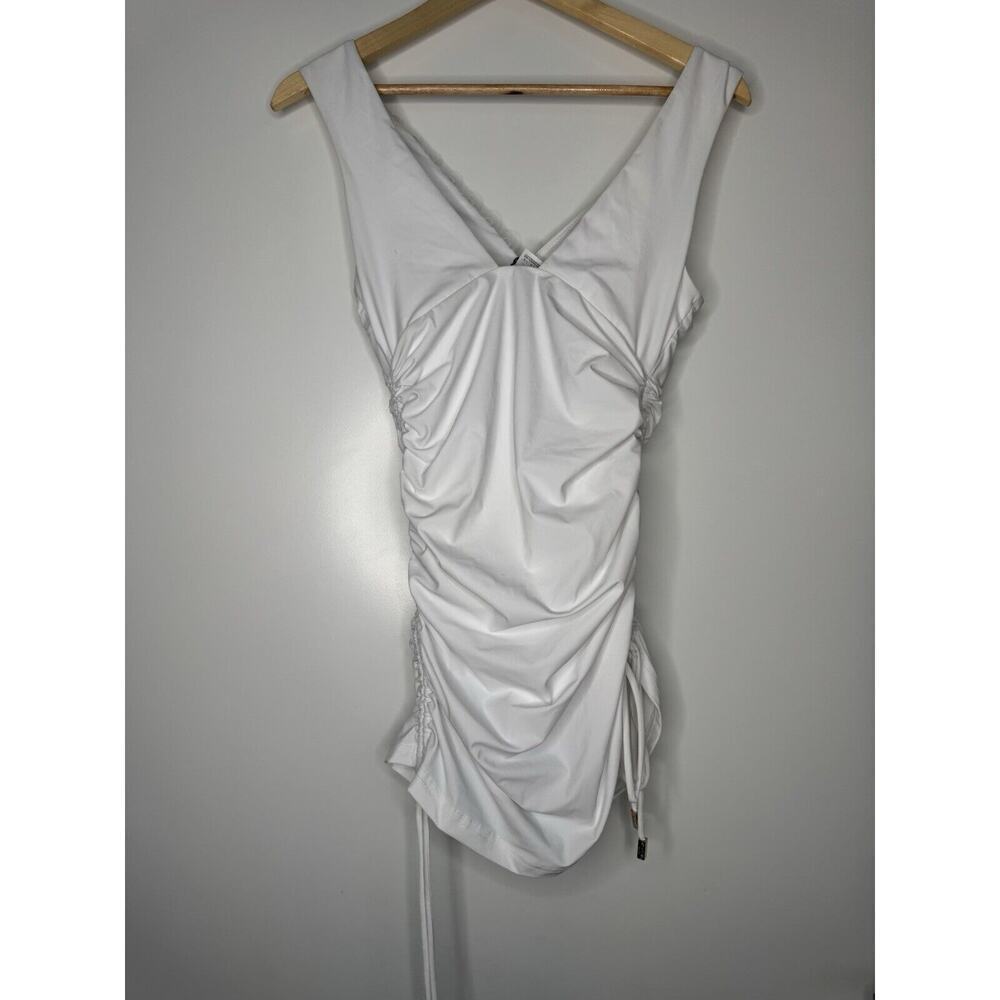 Moeva Womens White TRACEY Plunging Ruched Stretch 1-Piece Swimsuit MEDIUM $411 - Picture 6 of 8
